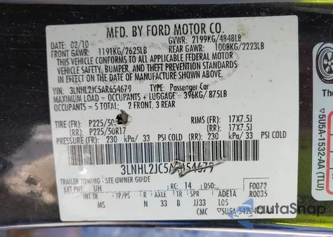 2010 Lincoln Mkz from USA, damaged, VIN 3LNHL2JC5AR654679